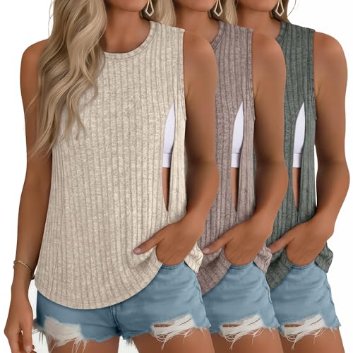 3 Pack Women's Nursing Tank Tops - color: Apricot, Coffee, Army Green, size: Medium