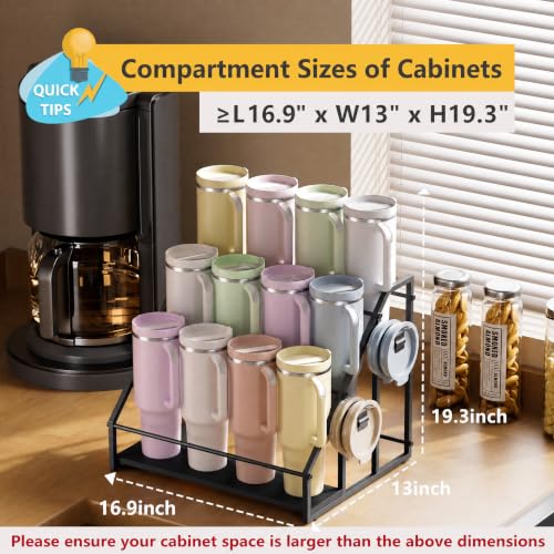 3-Tier Stanley Cup Holder for 12 Tumblers, Lid Organizer, Black Wood - size: 3Tier - Hold 12 -B