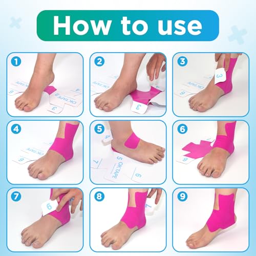 OK TAPE Precut Kinesiology Ankle Tape for Pain Relief, Prevent Ankle Sprain - color: Pink, size: M size-24 Pack
