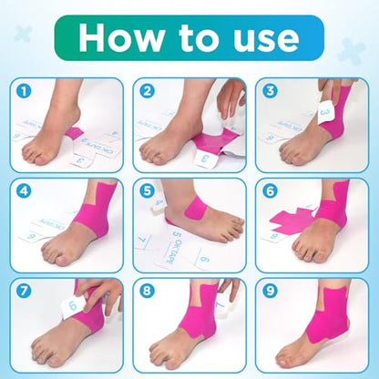 OK TAPE Precut Kinesiology Ankle Tape for Pain Relief, Prevent Ankle Sprain - color: Pink, size: M size-24 Pack