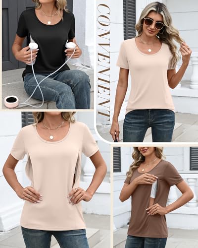 Huukeay 3 Pack Women's Nursing Shirts - color: Black, Coffee, Cream, size: Small