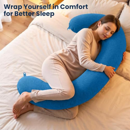 TranquilRelax C Shaped Body Pillow, Light Blue, 47"*10" - color: Light Blue, size: 47*10 in