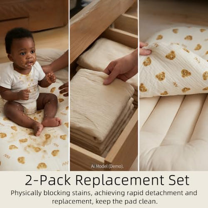2 Pack Muslin Baby Lounger Covers, Covers Only, 35.5" x 20" - color: 2 Pack Bearbrown