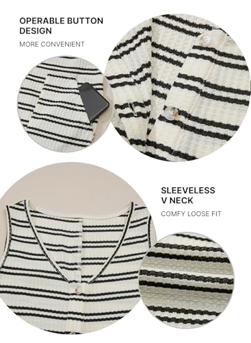 BLENCOT Maternity and Postpartum Romper for Women Button Down Striped Sleeveless V Neck Loose Jumpsuit with Pockets - color: White Stripe, size: Small