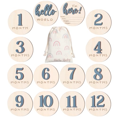 Baby Monthly Milestone Announcement Signs Wood,Slate Blue,Number - color: Slate Blue, style: Number