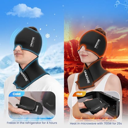 ONLYCARE Migraine Relief Cap, Headache Relief & Neck Ice Pack Wrap Gel Set - color: Black