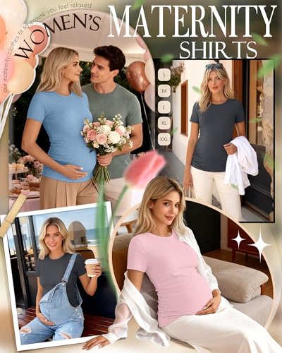 Ficerd 3 Pack Women's Short Sleeve Maternity Shirts - color: Pure Dark Gray, Sky Blue, Light Pink, size: Medium