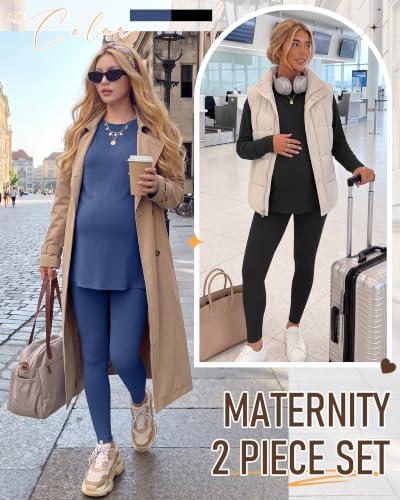 Neer 2 Pack Maternity Pajama Sets 2 Piece Outfits - color: Haze Blue, Black, size: X-Large