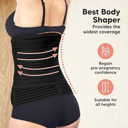 3 in 1 Postpartum Belly Support Recovery Wrap Band (Midnight Black, M/L) - color: Midnight Black, size: M/L, Waist 25"-35”