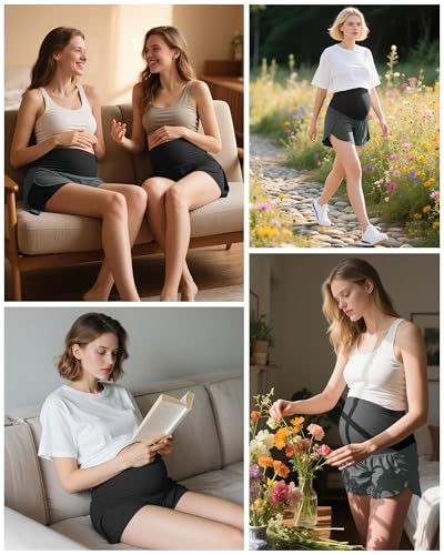 Coume 2 Pack Maternity Yoga Shorts Over Belly Pockets - color: Black/Dark Gray, size: Large
