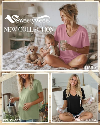 3 Pack Women's Nursing Tops Breastfeeding Shirts - color: Black, Light Green, Gray Pink, size: Medium
