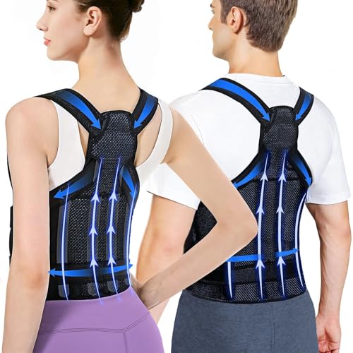Back Brace Posture Corrector for Women and Men, Upgraded Adjustable Back Support for Upper and Lower Back Pain Relief, Shoulder Straightener for Scoliosis, Hunchback,Thoracic, Waistline-M(31.9"-37.4") - size: Medium