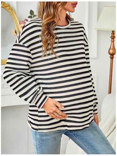 RoseSeek Women's Long Sleeve Crew Neck Maternity Sweatshirt Pullover Tops - color: Multi Black, size: XX-Large