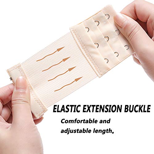 12 Pieces Flexible Bra Extender Strap 2/3/4/5 Hooks 3 Rows Adjustable Elastic Bra Band Extension for Women, Black/White/Beige