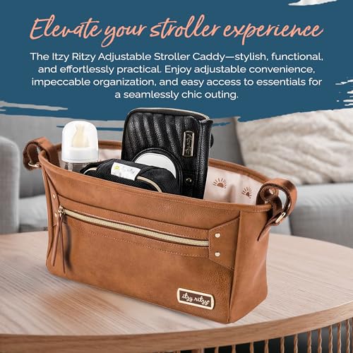 Itzy Ritzy Adjustable Stroller Caddy & Organizer Bag, Easy Attach (Cognac) - color: Cognac