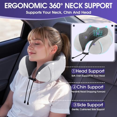 CloudBliss Neck Pillow for Sleeping, Memory Foam Travel Pillow, Light Grey - color: Light Grey