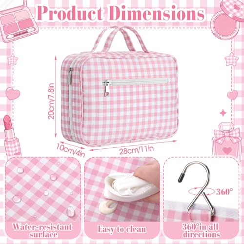 Klyyo Hanging Toiletry Bag for Women, Gingham, Pink - color: Pink