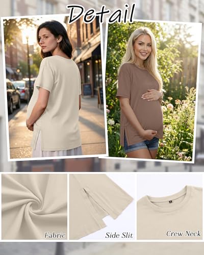 Riyiper 4 Pack Women's Short Sleeve Maternity T Shirts - color: Black, Coffee, Khaki, Cream, size: Medium
