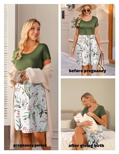 Maternity Summer Dress Breastfeeding Nursing Friendly Pregnancy Dresses - color: White-green Leaf, size: Small
