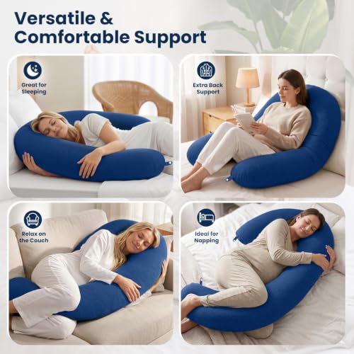 TranquilRelax C Shaped Body Pillow for Side Sleepers, Navy Blue-53"*10" - color: Navy Blue, size: 53*10 in