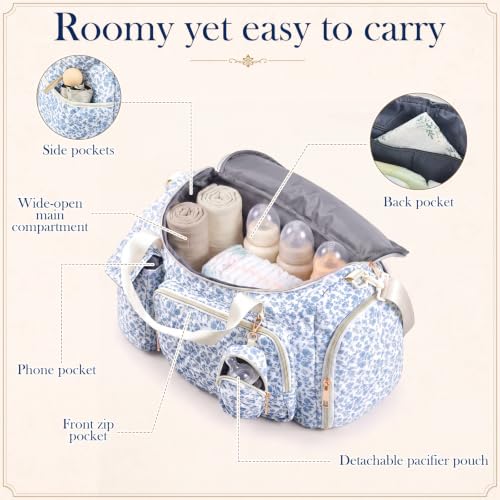 Floral Diaper Bag, Mom Hospital Bag with Breast Pump Pocket