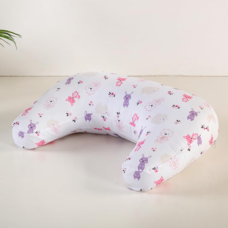 U-Shape Breastfeeding Nursing Pillow Set, 1 Insert and 2 Removable Covers - color: Pink & White Animals Party