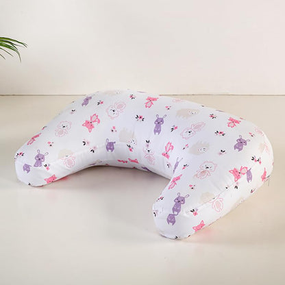 U-Shape Breastfeeding Nursing Pillow Set, 1 Insert and 2 Removable Covers - color: Pink & White Animals Party