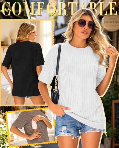 Ficerd 3 Pack Women Oversized Nursing Shirts - color: Light Coffee, White, Black, size: Large