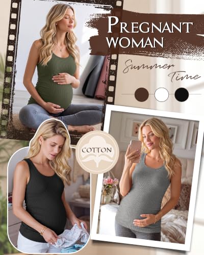 Riyiper 3 Pack Women's Maternity Tank Tops - color: Black, Light Gray, Light Army Green, size: X-Large