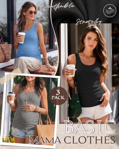 Riyiper 3 Pack Women's Maternity Tank Tops - color: Black, Sky Blue, Light Gray, size: X-Large