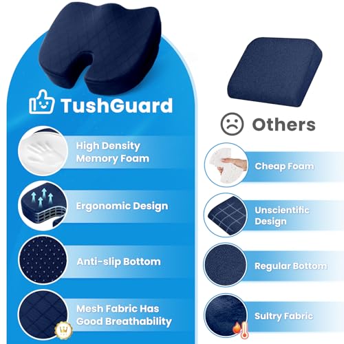 TushGuard Seat Cushion, Memory Foam Office Chair Cushion - Blue, Large - color: Blue, size: Large
