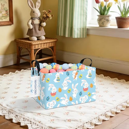 Rectangular Collapsible Rabbit Storage Basket Nursery Toy Organizer - color: Rec Blue Rabbit Easter Egg