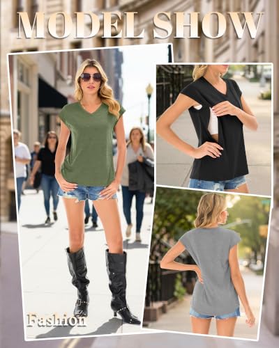 3 Pack Womens Nursing Tops V Neck - color: Army Green, Gray, Black, size: Small