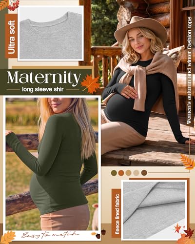 Oakgarden 3 Pack Womens Maternity Thermal Long Sleeve Shirts - color: Army Green, Light Gray, Black, size: X-Large