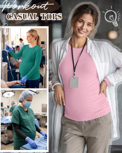 Neer 3 Pack Maternity Under Scrub T Shirt Long Sleeve Undershirt - color: Black, Lake Green, Light Pink, size: Medium