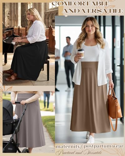 3 Pack Women's Plus Size Maxi Skirts - color: Black, Light Gray, Coffee, size: 3X-Large