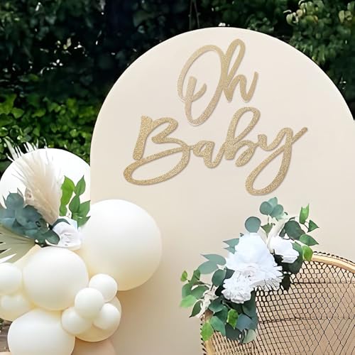 'Oh Baby' Sign for Backdrop - Felt Champagne Gold Baby Shower Banner Boy Girl Decorations Gender Reveal 1st Birthday Party Photography Background - color: Champagne Gold