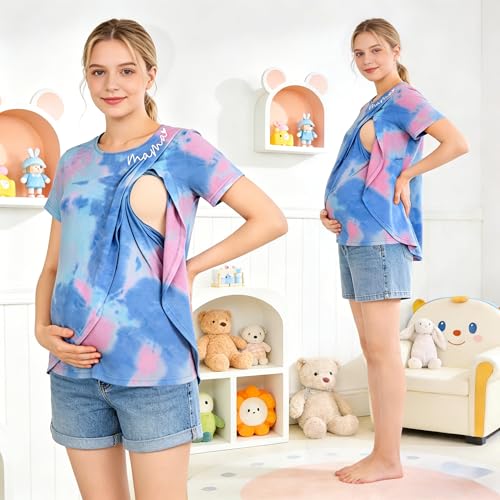 Nursing Breastfeeding Shirt for Women Friendly Double Layer Postpartum Tops - color: Purple, size: Small