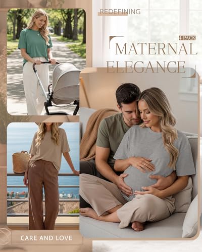 4 Pack Nursing Breastfeeding Shirts - color: Light Gray, Light Green, Khaki, Black, size: XX-Large
