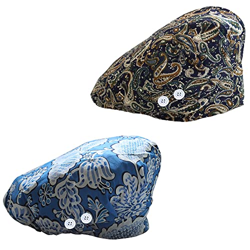 4Pcs Scrub Caps for Women Nurse Surgical Hats Adjustable Working Cap Satin-Lined Doctor Hat with Sweatband and Buttons - color: Multi Color a