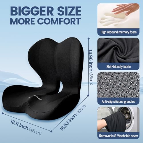 Memory Foam Seat Cushion for Office Chair and Car Seat - color: Black