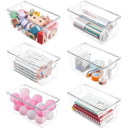 6 Pack Small Clear Storage Bins with Lids, Plastic Arts and Craft Storage Containers, Stackable Clear Plastic Craft Storage Bins with Handles for Classroom Storage Organization,Kitchen, Fridge, Office - color: Small