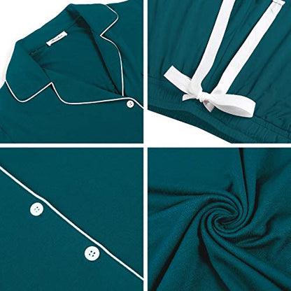 Senert Womens Pajamas Set Short Sleeve Sleepwear - color: A Green With Line, size: Medium