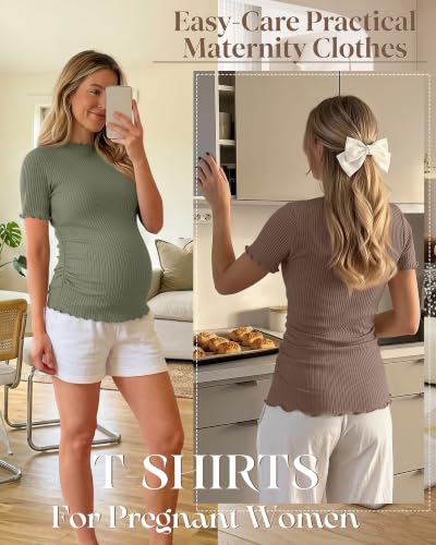 3 Pack Women's Ribbed Maternity Tops - color: Gray Green, Coffee, Black, size: Small