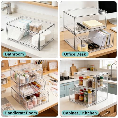 Prsildan Acrylic Makeup Organizer Stackable Clear Storage Drawers for Baby Bottles Desk Organizers for Countertop Vanity Nursery Adjustable Modular System for Cosmetics Jewelry - size: Stackable-1 Drawer