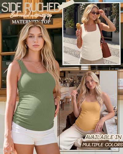 3 Pack Maternity Tank Tops Pregnancy Shirts - color: Ginger Yellow, Sage Green, Apricot, size: Small