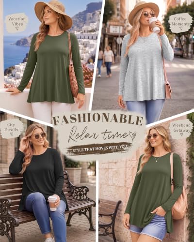 Evervibe 3 Pack Womens Plus Size Tunic Tops - color: Black, Army Green, Light Gray, size: 4X-Large