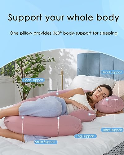 QUEEN ROSE Cooling E Shaped Pregnancy Pillows, Detachable Maternity Body Pillow for Sleeping, Pink - color: Pink