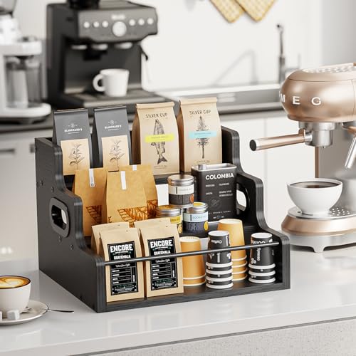 KLM Liquor Bottle Display Shelf, Coffee Syrup Rack Organizer,Black