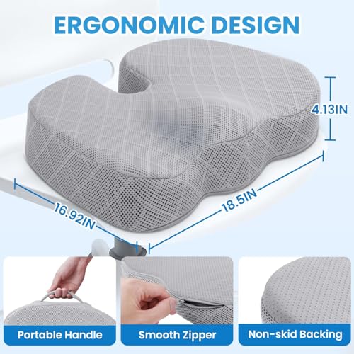 TushGuard Memory Foam Office Chair Seat Cushion - Light Grey, XX-Large - color: Light Grey, size: XX-Large